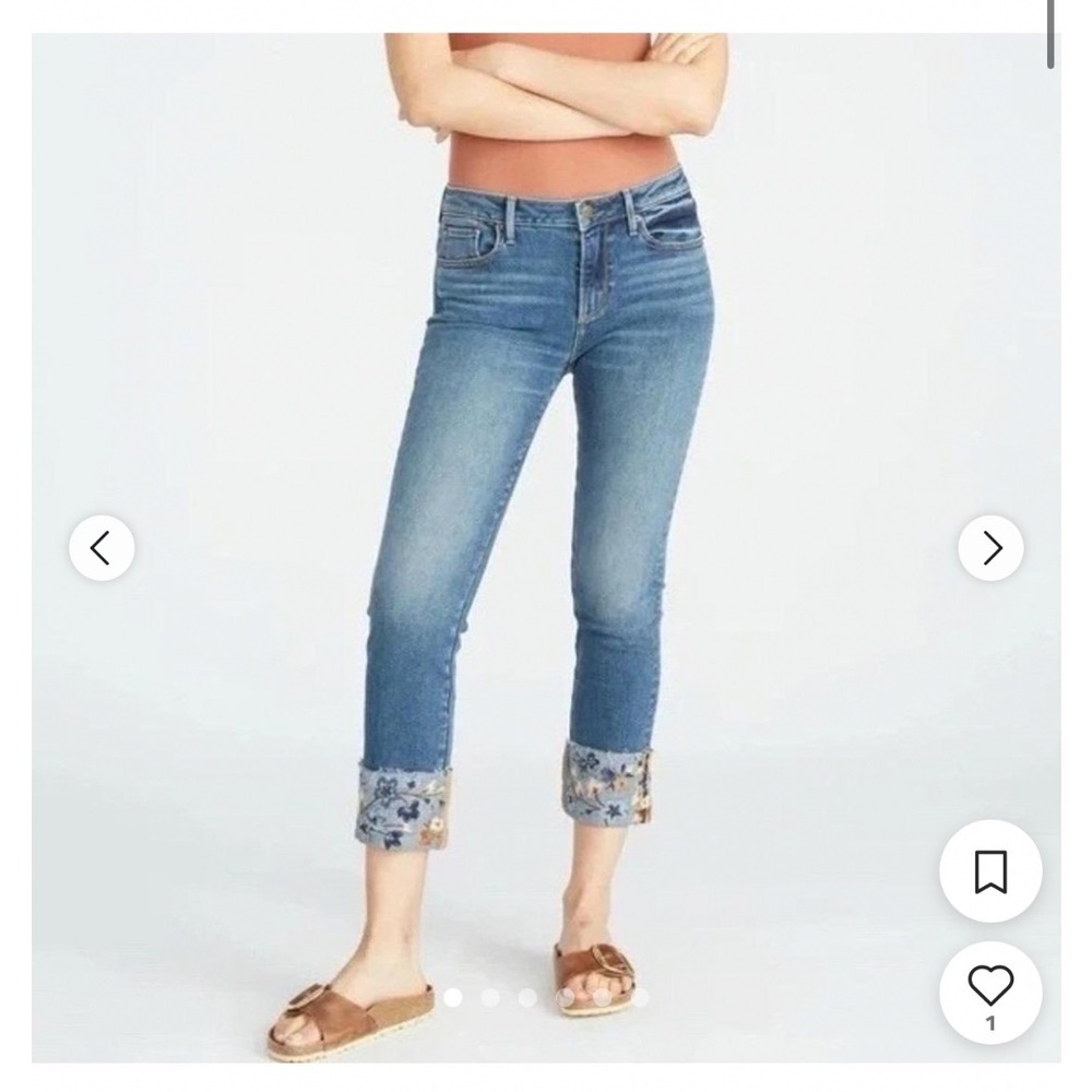 Driftwood Colette Embroidered Cuff Cropped Jeans Blue Floral Size 26
